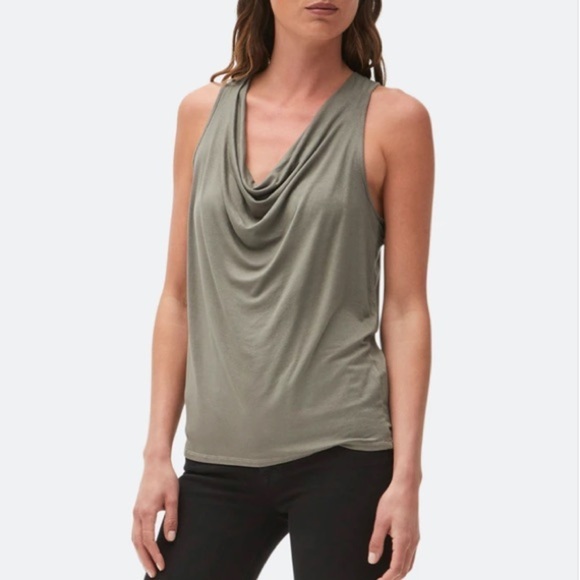 DREW Draped Neck Metallic Gray Sleeveless Top - Picture 2 of 12